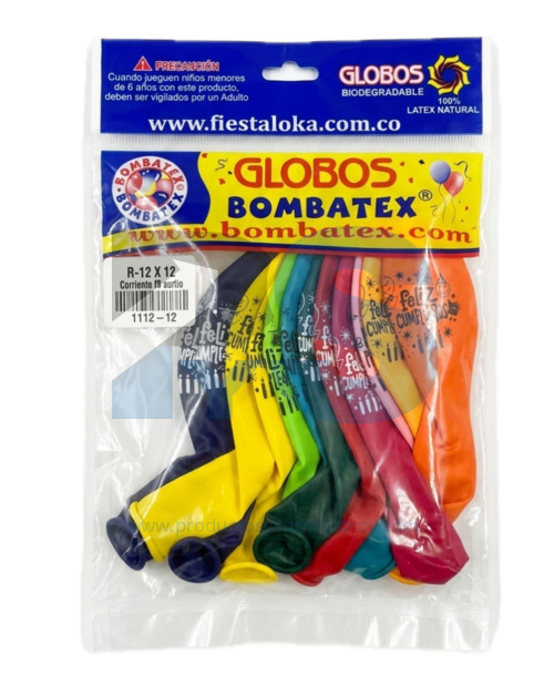 Globos Feliz Cumpleaños x 12 Uds Bombatex