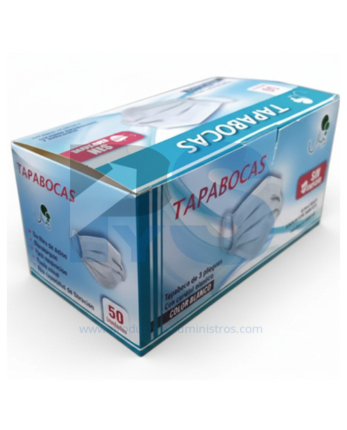 Tapabocas Facial Blanco con Elástico (Empaque individual) x 50 uds