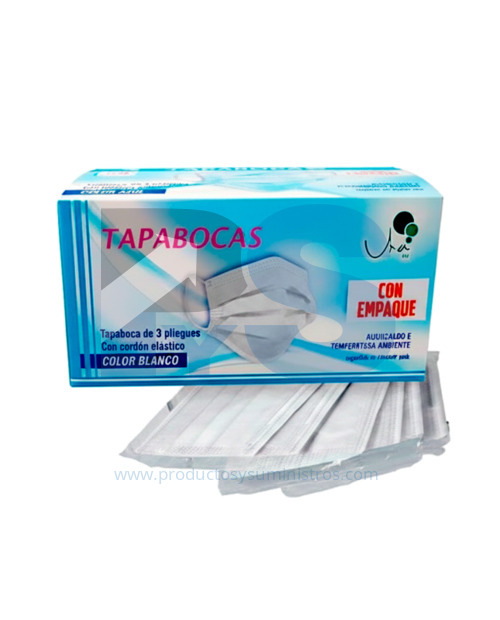 Tapabocas Facial Blanco con Elástico (Empaque individual) x 50 uds