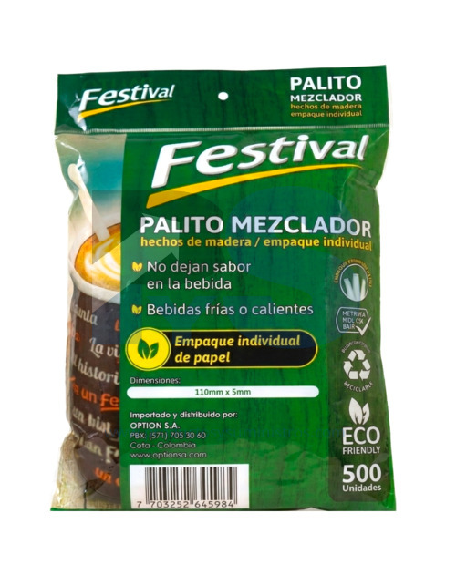 Mezclador de Madera Festival Empaque Individual x 500 Uds