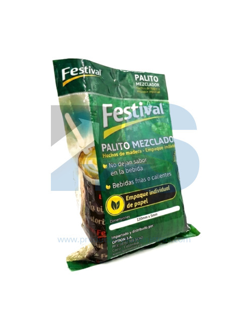 Mezclador de Madera Festival Empaque Individual x 500 Uds