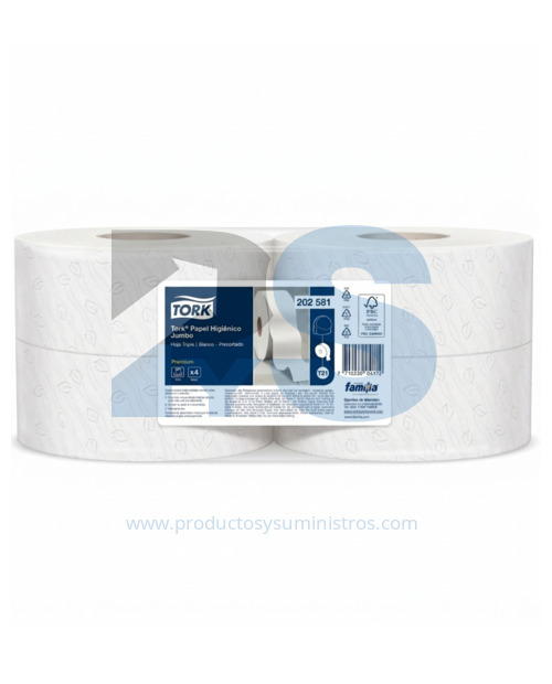 Papel Higiénico Blanco Jumbo Tork Ref. 202581 x 4 rollos x 170 mts/rollo