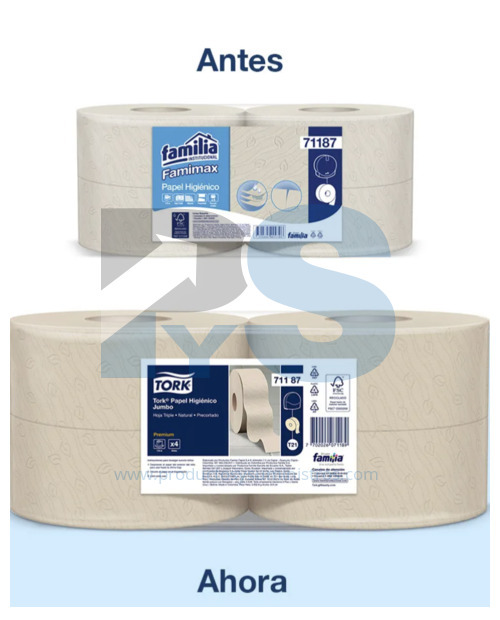 Papel Higiénico Jumbo Natural Tork Ref. 71187 x 4 Rollos x 170 mts/rollo