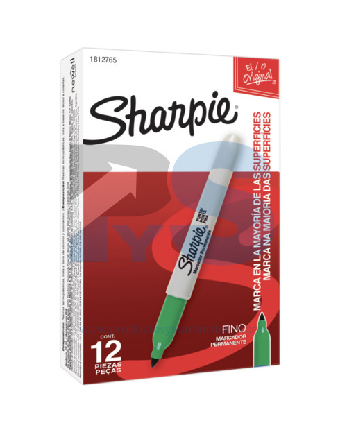 Marcador Permanente Sharpie Punta Fina Verde x 12 Unidades