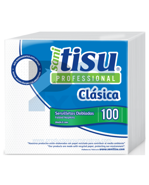 Servilleta Sanitisu Blanca 24 cm *25.5 cm *100 Unidades