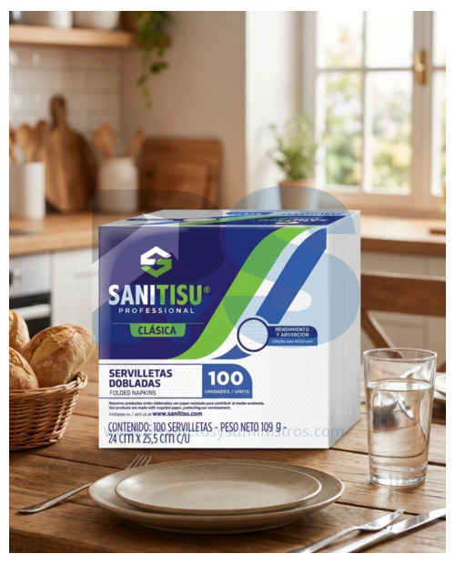 Servilleta Sanitisu Blanca 24 cm x 25.5 cm x 100 uds