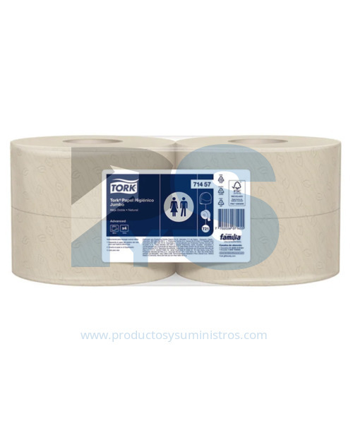 Papel Higiénico Jumbo Natural Tork Ref. 71457 x 4 rollos  x 250 m/rollo