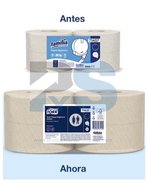 Papel Higiénico Jumbo Natural Tork Ref. 71457 x 4 rollos  x 250 m/rollo