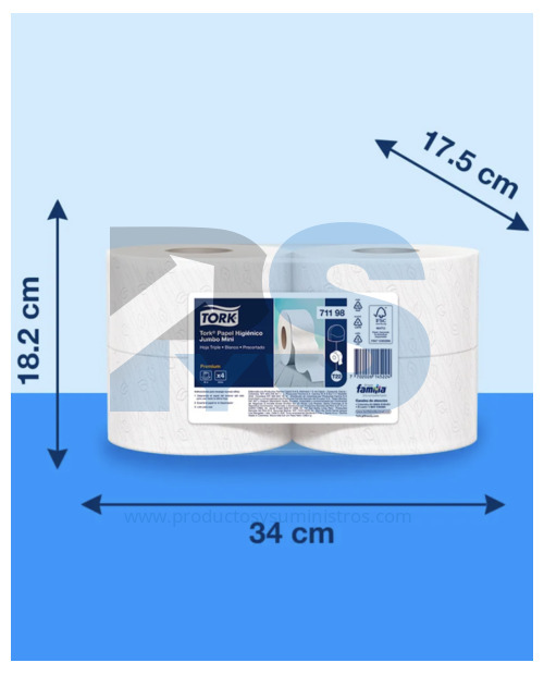 Papel Higiénico Jumbo Blanco Tork Ref. 71198 x 4 Rollos x 95 mts/rollo 