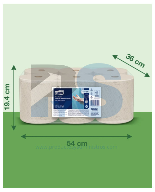 Toalla para Manos Natural Tork Ref. 73708 x 6 Rollo x 120 m/rollo