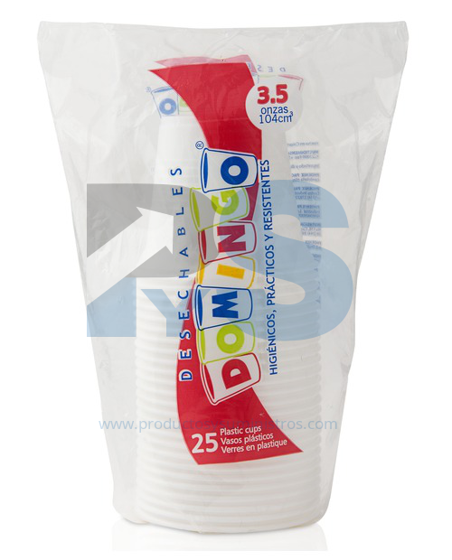 Vaso Desechable Plano Blanco 3.5oz*25 unidad Domingo 