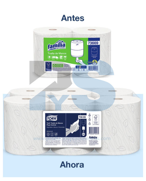 Toalla Manos Blanca Tork Ref. 73669 x 6 Rollos x120 m/Rollo 