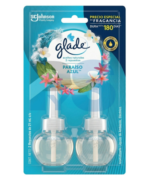 Repuesto Ambientador Glade Aceite Paraiso Azul x 2 Uds