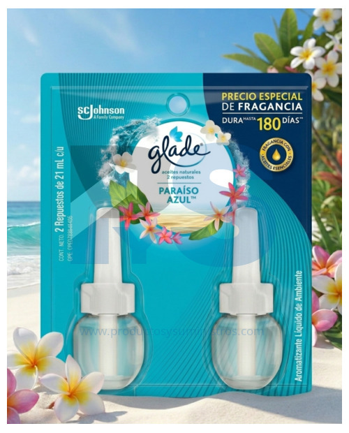 Repuesto Ambientador Glade Aceite Paraiso Azul x 2 Uds
