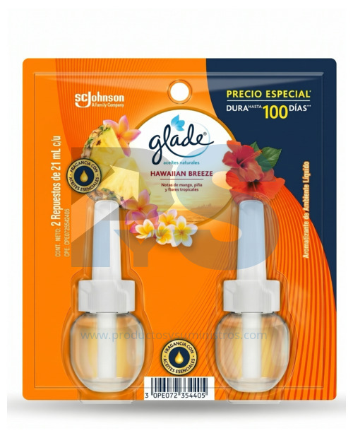 Repuesto Ambientador Glade Aceite Hawaiian Breeze x 2 Uds