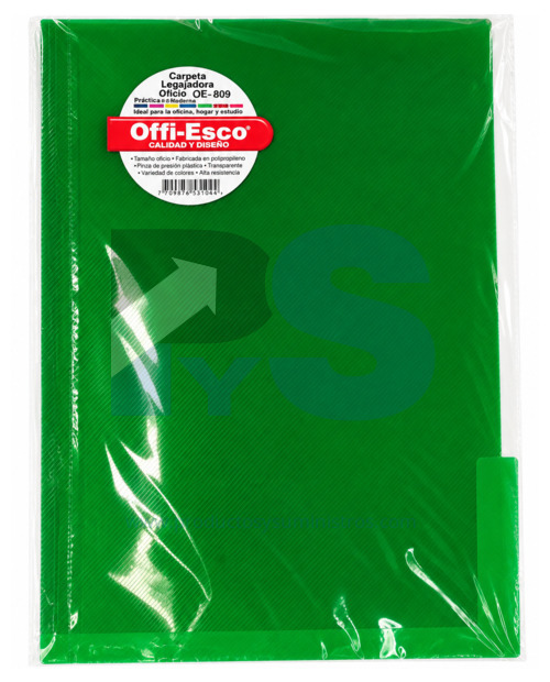 Folder Plástico Oficio + Gancho Verde Offi-Esco OE-809