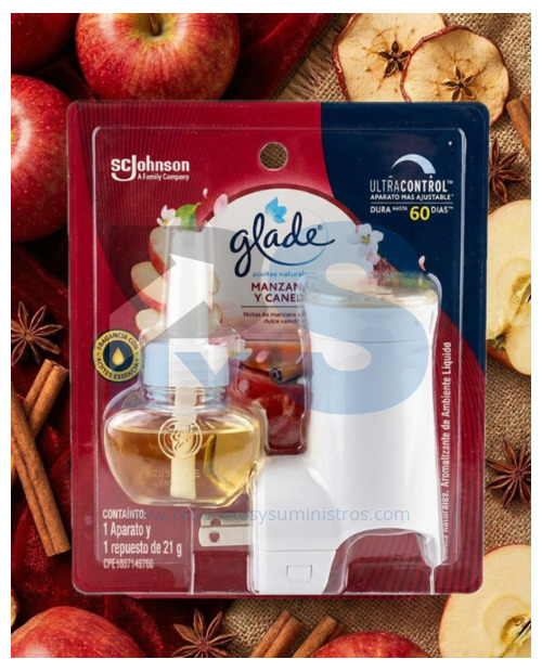 Ambientador Glade Electrico Líquido + Dosificador Manzana y Canela