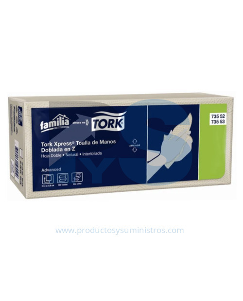 Toalla de Manos Tork Ref. 73553 Doblada en Z Natural Hoja Doble x 150 hojas