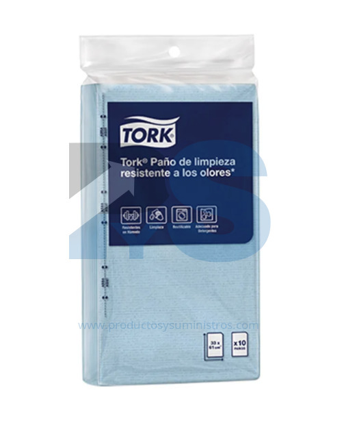 Paño de Limpieza Tork Resistente a los Olores Azul Ref 74312 x 10 Paños