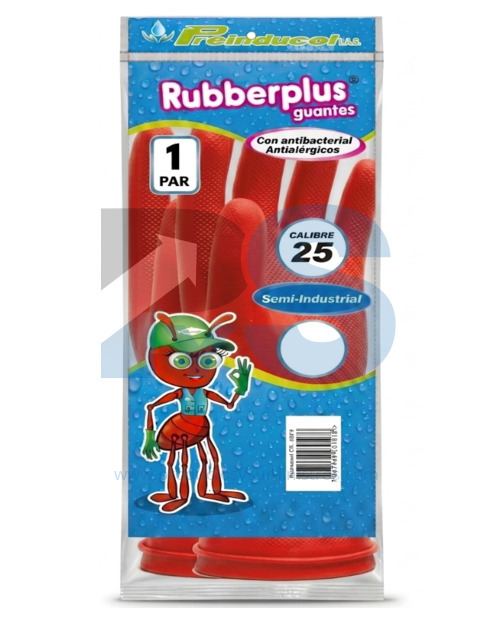 Guante Semi-Industrial Rubberplus Residuos Biológicos Rojo Calibre 25