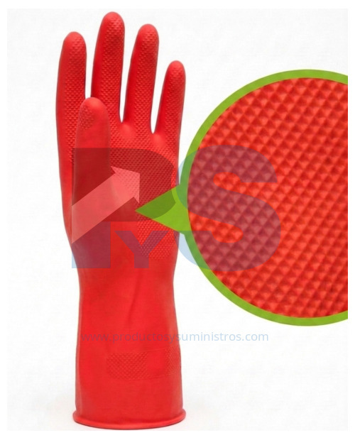 Guante Semi-Industrial Rubberplus Residuos Biológicos Rojo Calibre 25