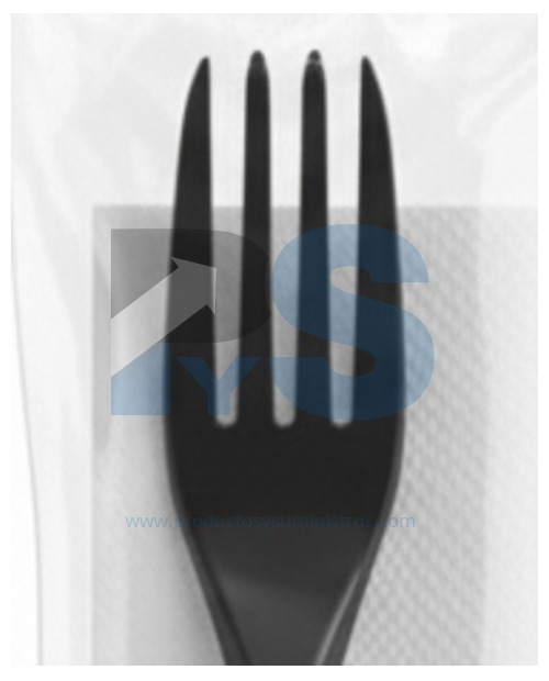 Set Darnel NEGRO Tenedor + Cuchillo + Cuchara Sopera + Servilleta x Unidad