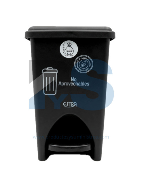 Papelera Pedal Material Recuperado Negra 10 L Estra 4-1048893