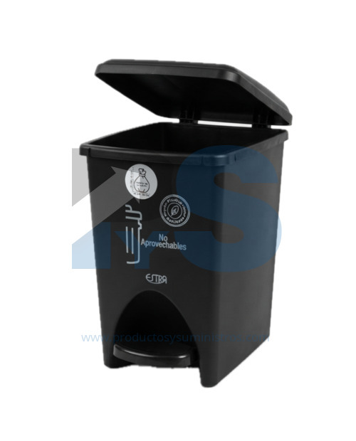 Papelera Pedal Material Recuperado Negra 10 L Estra 4-1048893