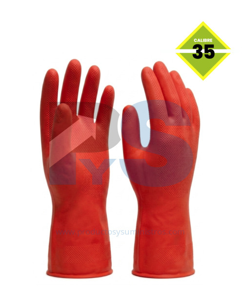 Guante Industrial Rubberplus Residuos Biológicos Rojo Calibre 35
