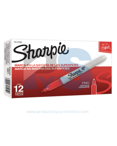 Marcador Permanente Sharpie Punta Fina Rojo x 12 Uds