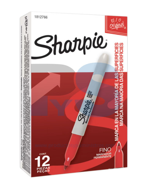 Marcador Permanente Sharpie Punta Fina Rojo x 12 Uds