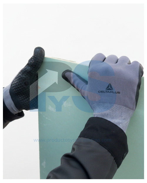 Guante Poliamida/Spandex Impregnación de Nitrilo/Poliuretano con Puntos Delta Plus VE727 TALLA 9