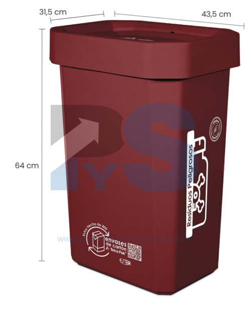 Papelera Material Recuperado Vaiven Roja Estra 53 L