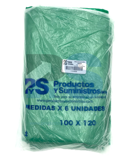 Bolsa de Basura VERDE 100x120 Calibre 3 x 6 Unidades
