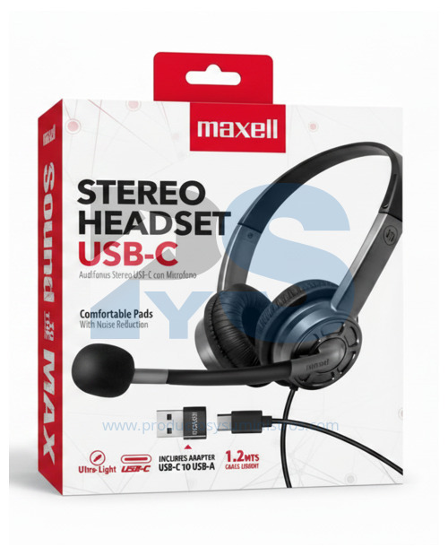 Diadema Maxell Stereo Headset USB-C con Adaptador USB