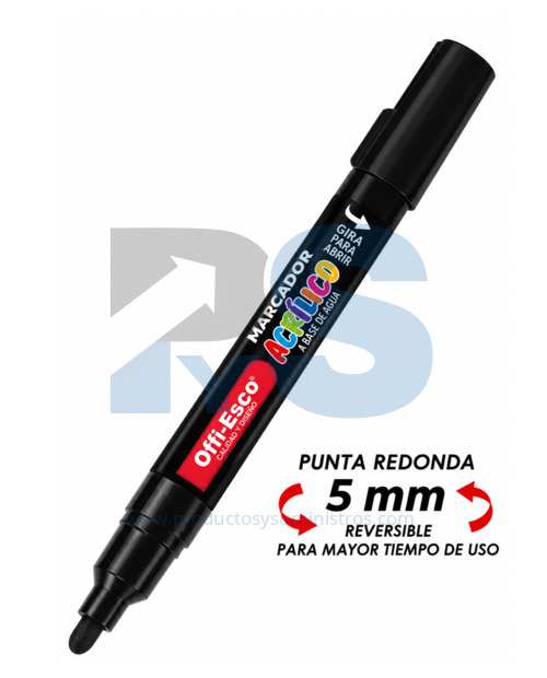 Marcador Acrílico Negro Punta Redonda 5 mm Offi-Esco OE-586 