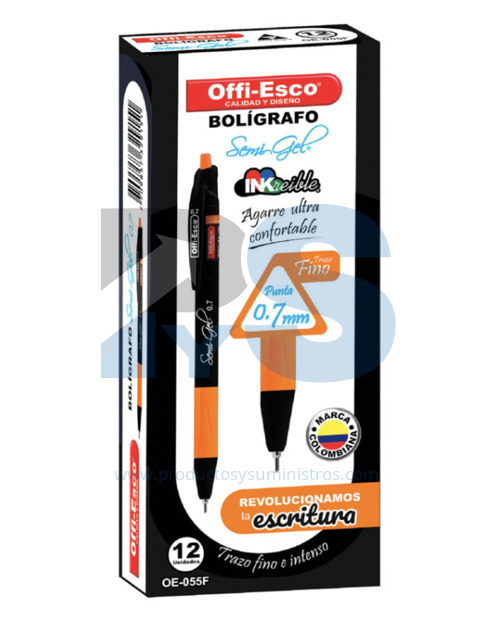 Esfero Semi Gel Retractil Negro Offi-Esco OE-055F x 12 Uds