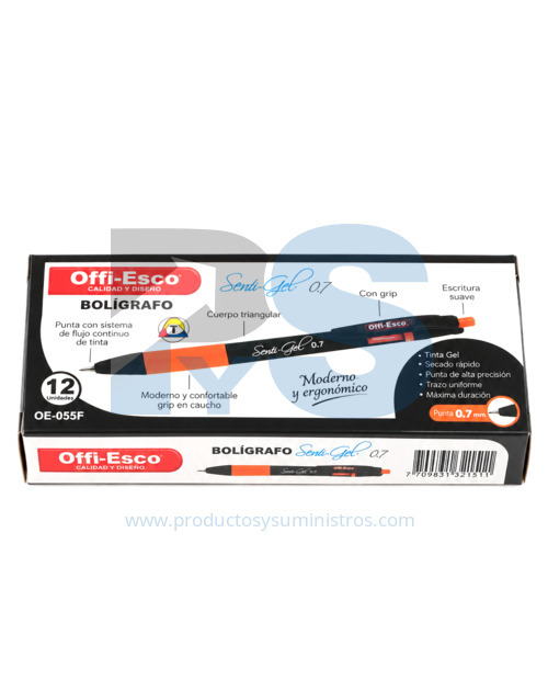 Esfero Semi Gel Retractil Negro Offi-Esco OE-055F x 12 Uds